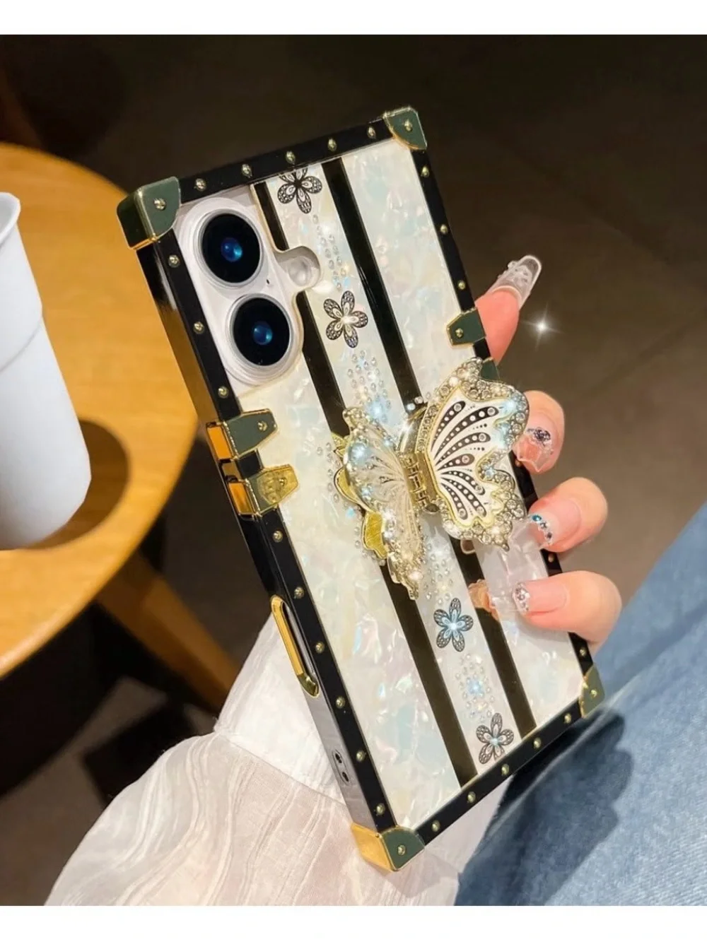 Glamour Luxury Bling Pearl Butterfly Foldable Kickstand Case iPhone 16 NEW NIP
